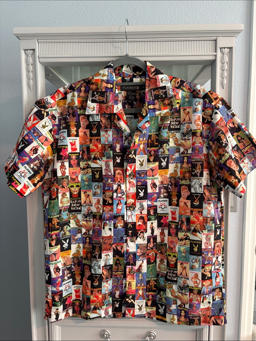PLAYBOY Multicolor Collage Short Sleeve Button-Down Shirt